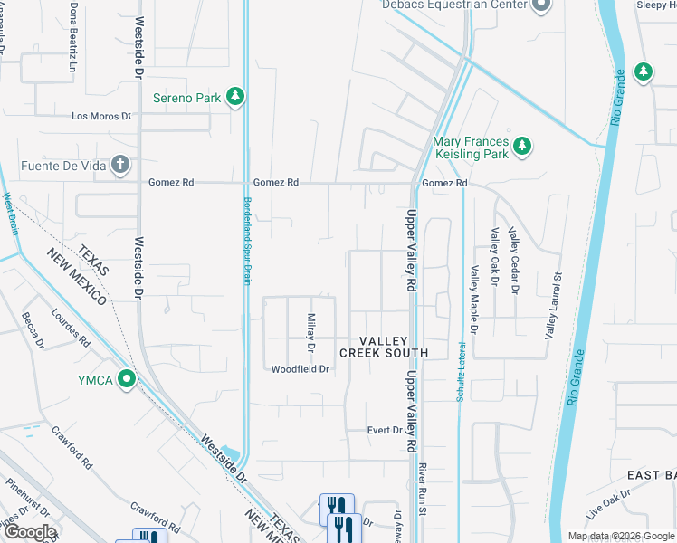 map of restaurants, bars, coffee shops, grocery stores, and more near 5654 Cory Drive in El Paso