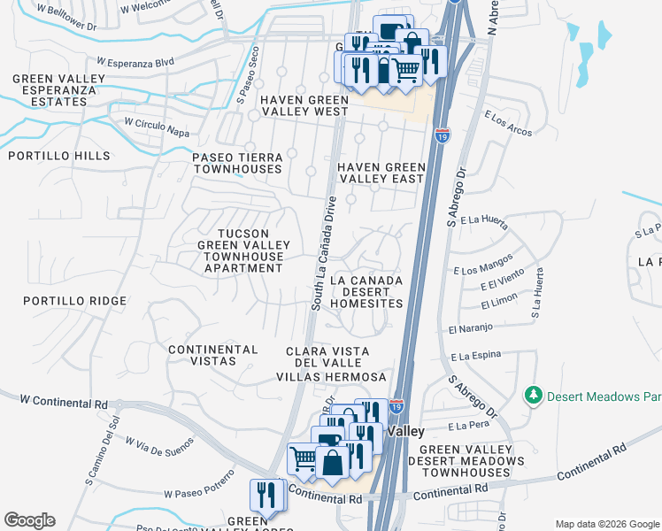map of restaurants, bars, coffee shops, grocery stores, and more near 616 Fremont Circle in Green Valley