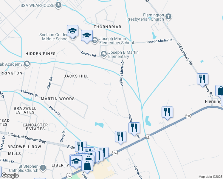 map of restaurants, bars, coffee shops, grocery stores, and more near 361 Tremain Drive in Hinesville
