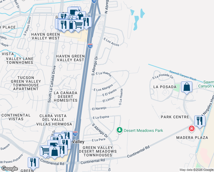 map of restaurants, bars, coffee shops, grocery stores, and more near 161 East Los Mangos in Green Valley