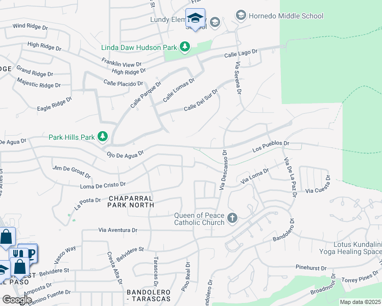 map of restaurants, bars, coffee shops, grocery stores, and more near 6153 Loma De Cristo Drive in El Paso