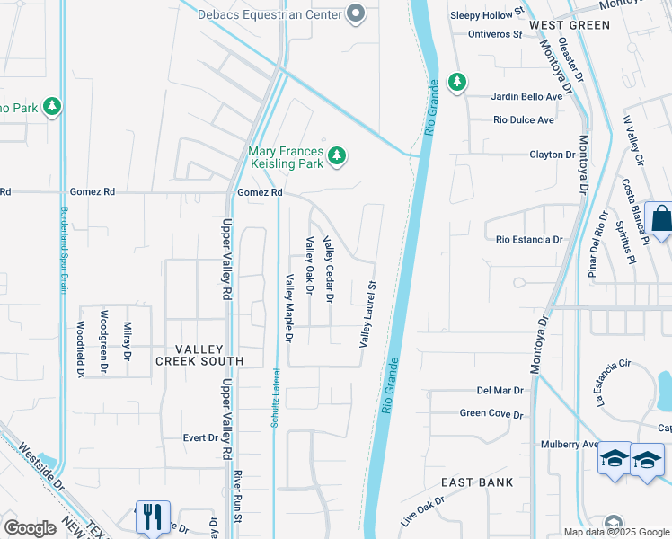 map of restaurants, bars, coffee shops, grocery stores, and more near 5636 Valley Cedar Drive in El Paso