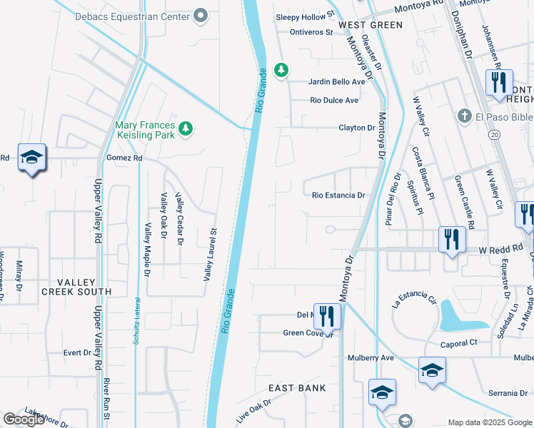 map of restaurants, bars, coffee shops, grocery stores, and more near 5617 Melody Lane in El Paso