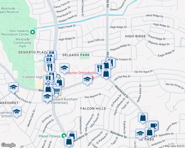 map of restaurants, bars, coffee shops, grocery stores, and more near 825 East Redd Road in El Paso