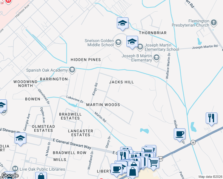 map of restaurants, bars, coffee shops, grocery stores, and more near 856 Old Field Drive in Hinesville