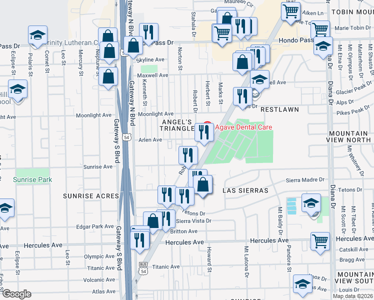 map of restaurants, bars, coffee shops, grocery stores, and more near 8700 Norton Street in El Paso
