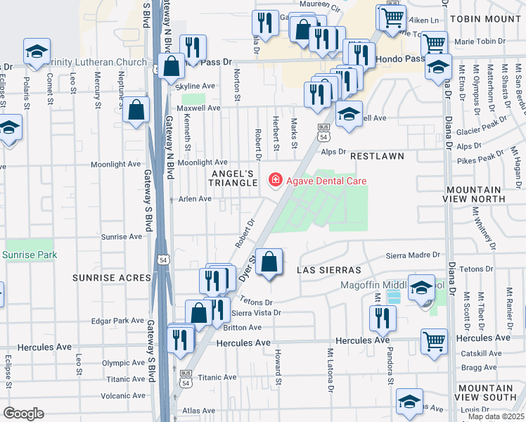 map of restaurants, bars, coffee shops, grocery stores, and more near 8733 Dyer Street in El Paso