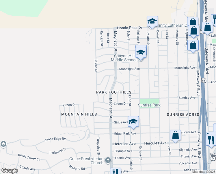 map of restaurants, bars, coffee shops, grocery stores, and more near 8712 Marble Drive in El Paso