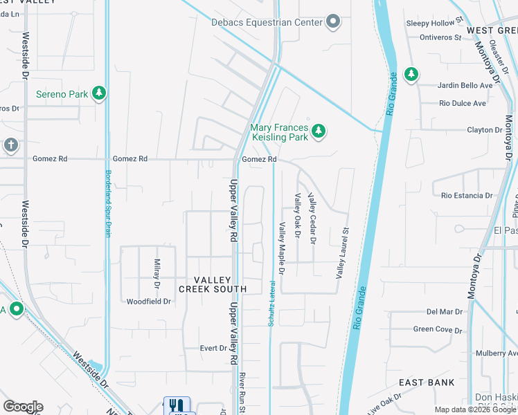 map of restaurants, bars, coffee shops, grocery stores, and more near 5624 River Run in El Paso