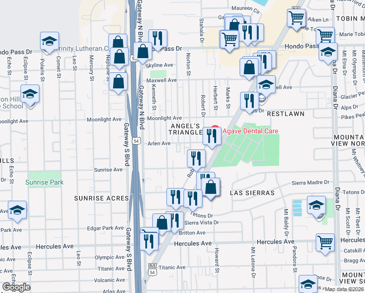 map of restaurants, bars, coffee shops, grocery stores, and more near 4509 Arlen Avenue in El Paso