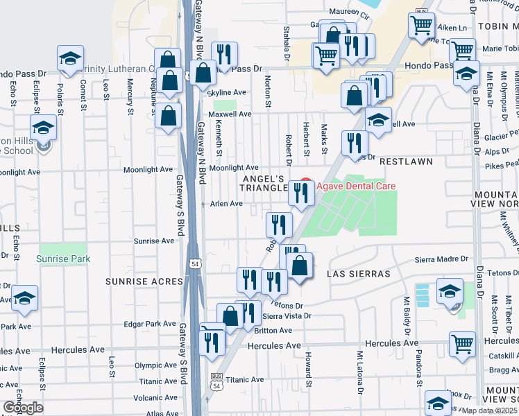 map of restaurants, bars, coffee shops, grocery stores, and more near 4509 Arlen Avenue in El Paso
