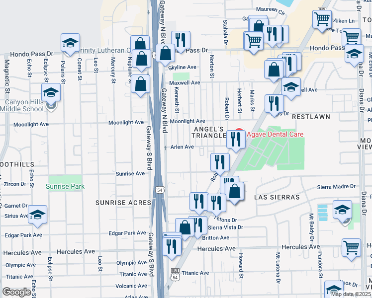 map of restaurants, bars, coffee shops, grocery stores, and more near 8808 Kenneth Street in El Paso