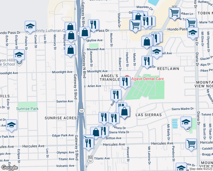 map of restaurants, bars, coffee shops, grocery stores, and more near 4509 Arlen Avenue in El Paso