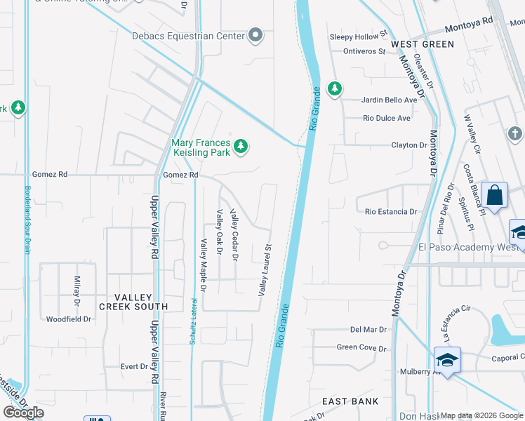 map of restaurants, bars, coffee shops, grocery stores, and more near 5712 Valley Lilac Lane in El Paso