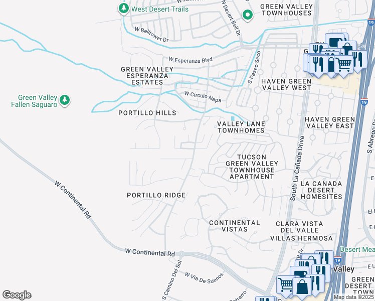 map of restaurants, bars, coffee shops, grocery stores, and more near 949 West Camino Delicias in Green Valley