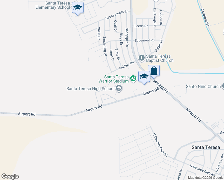 map of restaurants, bars, coffee shops, grocery stores, and more near 100 Airport Road in Santa Teresa