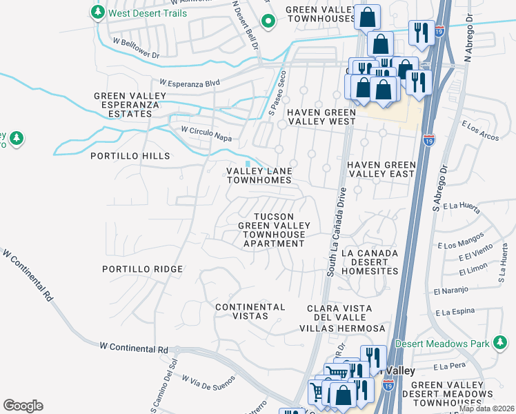 map of restaurants, bars, coffee shops, grocery stores, and more near 521 South Paseo La Ruida Circle in Green Valley