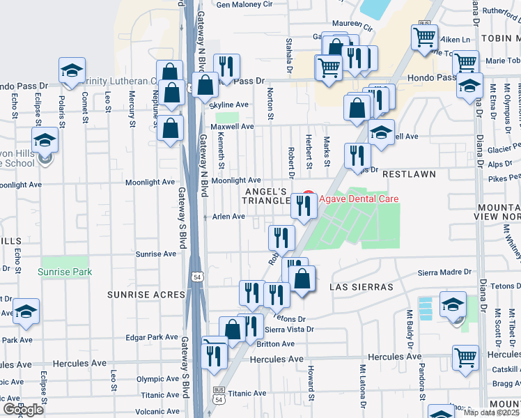 map of restaurants, bars, coffee shops, grocery stores, and more near 4509 Arlen Avenue in El Paso