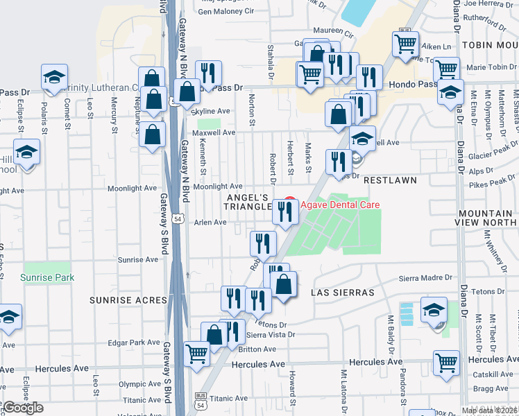 map of restaurants, bars, coffee shops, grocery stores, and more near in El Paso