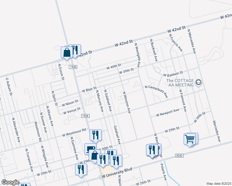 map of restaurants, bars, coffee shops, grocery stores, and more near 3615 North Winston Avenue in Odessa