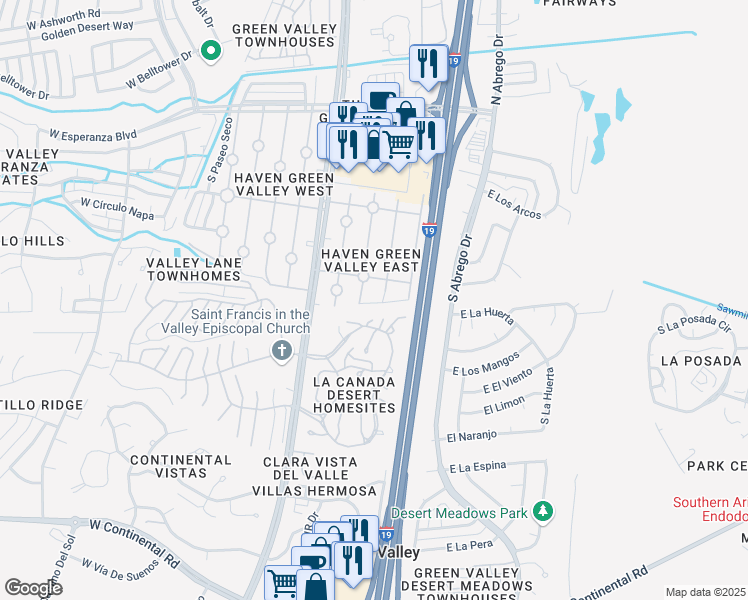map of restaurants, bars, coffee shops, grocery stores, and more near 508 South Paseo Cerro in Green Valley