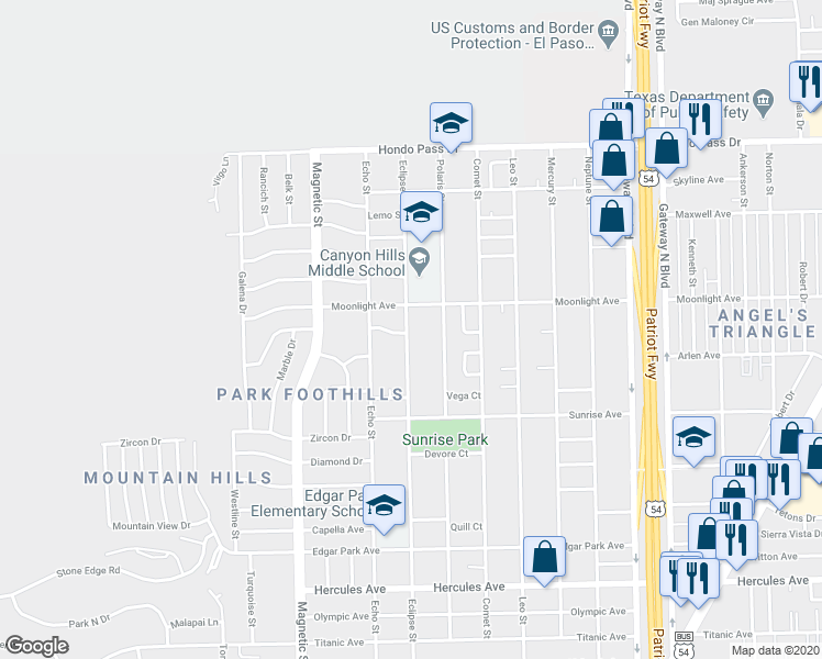 map of restaurants, bars, coffee shops, grocery stores, and more near 8809 Eclipse Street in El Paso