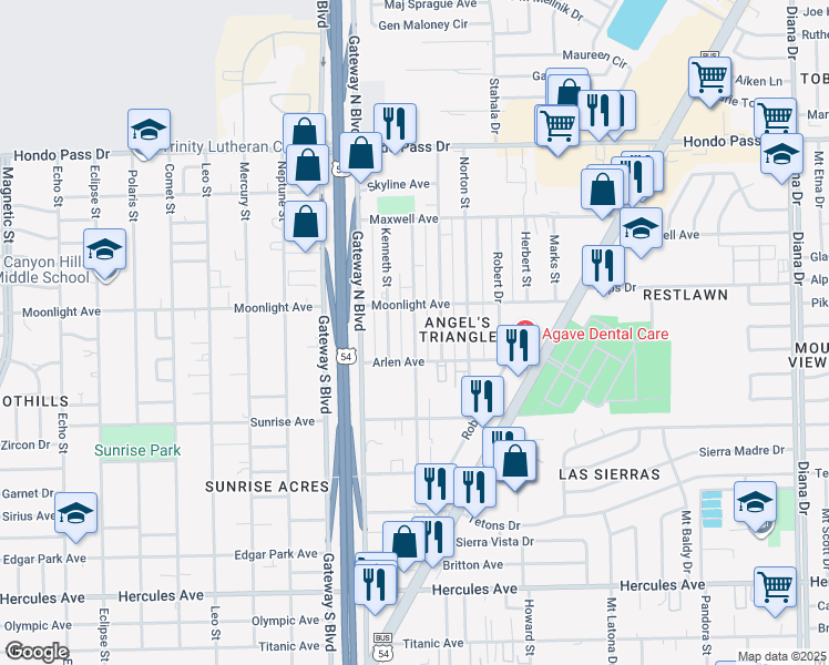 map of restaurants, bars, coffee shops, grocery stores, and more near 8808 Kenneth Street in El Paso
