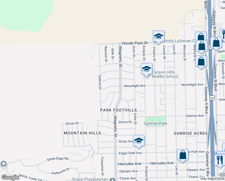 map of restaurants, bars, coffee shops, grocery stores, and more near 3312 Emerald Drive in El Paso