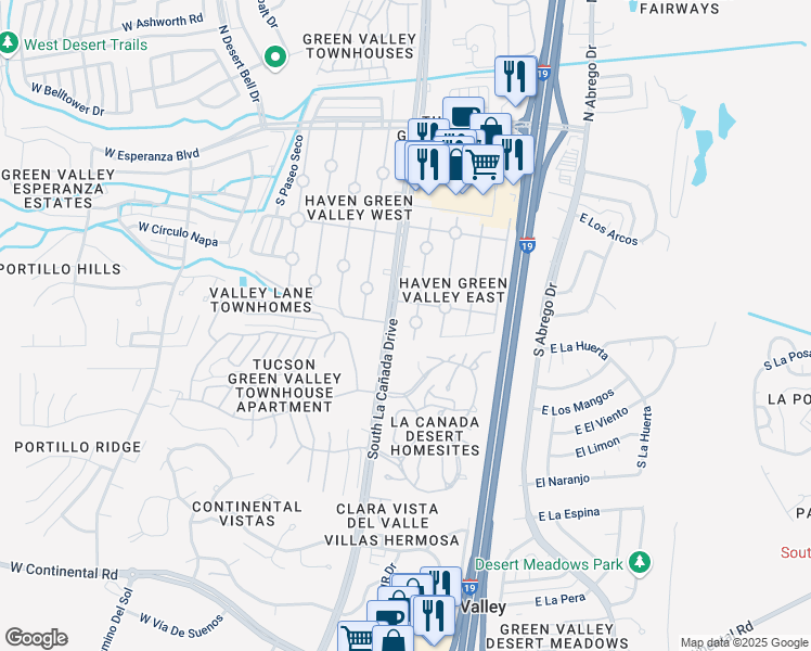 map of restaurants, bars, coffee shops, grocery stores, and more near 522 Paseo Madera in Green Valley
