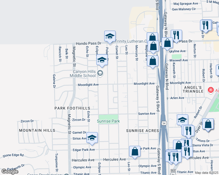 map of restaurants, bars, coffee shops, grocery stores, and more near 8930 Eclipse Street in El Paso