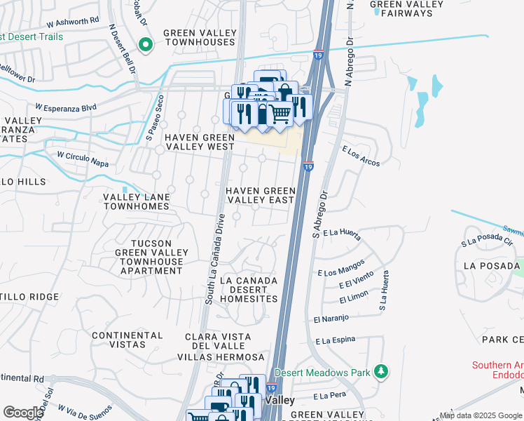 map of restaurants, bars, coffee shops, grocery stores, and more near 423 South Paseo Lobo in Green Valley