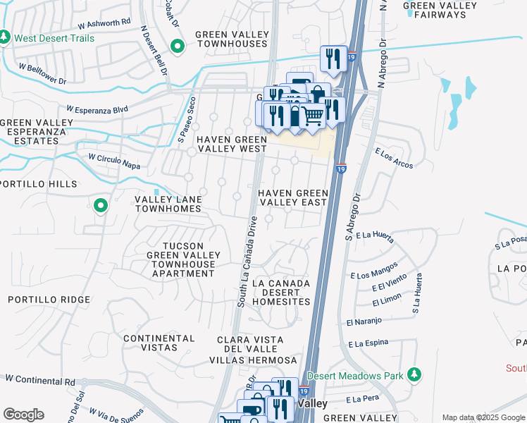 map of restaurants, bars, coffee shops, grocery stores, and more near 436 Paseo Madera in Green Valley