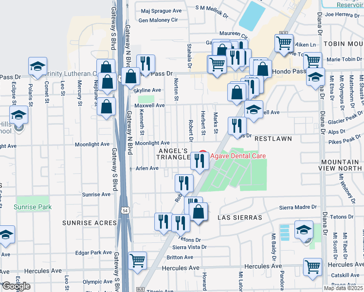 map of restaurants, bars, coffee shops, grocery stores, and more near 8840 Norton Street in El Paso