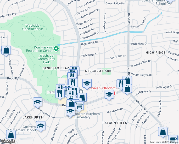 map of restaurants, bars, coffee shops, grocery stores, and more near 7213 Imperial Ridge Drive in El Paso