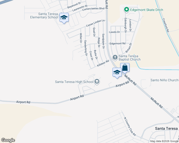 map of restaurants, bars, coffee shops, grocery stores, and more near 173 Killdeer Road in Santa Teresa