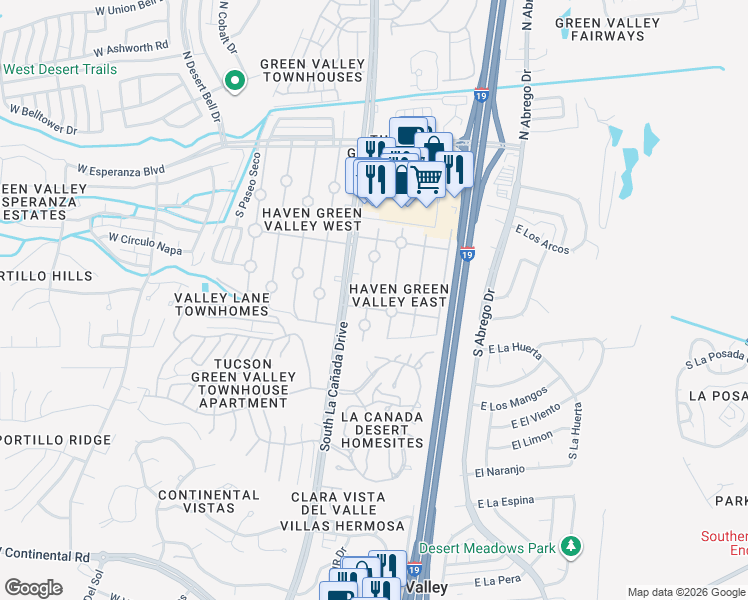 map of restaurants, bars, coffee shops, grocery stores, and more near 436 Paseo Madera in Green Valley