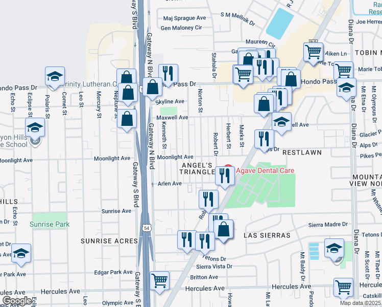 map of restaurants, bars, coffee shops, grocery stores, and more near 8845 Ankerson Street in El Paso