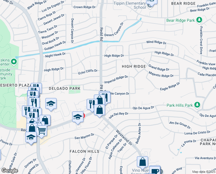 map of restaurants, bars, coffee shops, grocery stores, and more near 6833 Marble Canyon Drive in El Paso