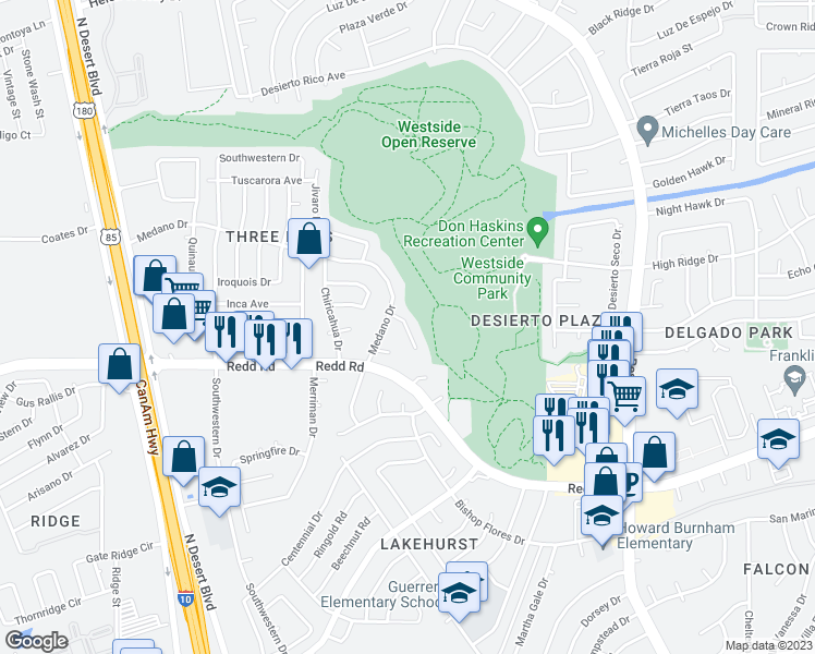 map of restaurants, bars, coffee shops, grocery stores, and more near 937 Totonaca Lane in El Paso