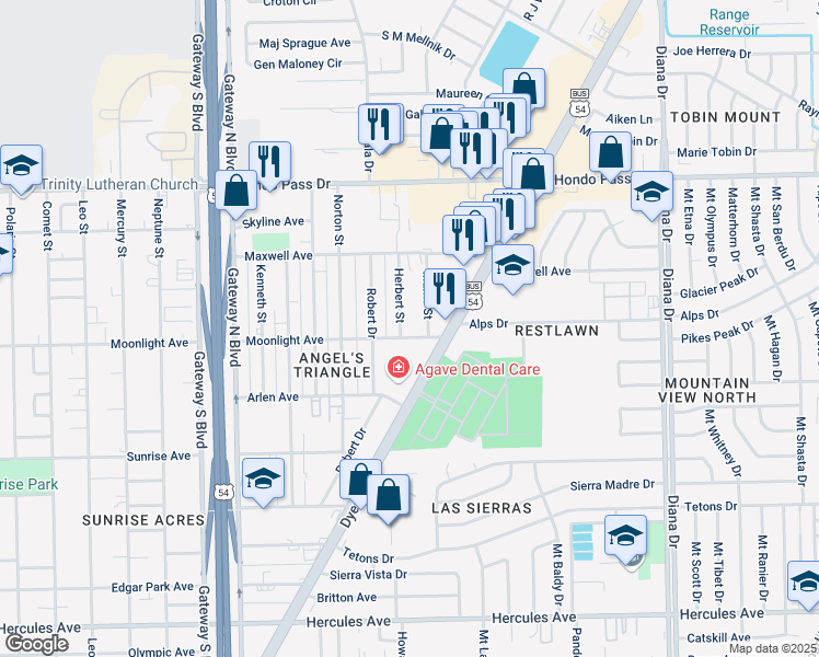 map of restaurants, bars, coffee shops, grocery stores, and more near 4717 Moonlight Avenue in El Paso