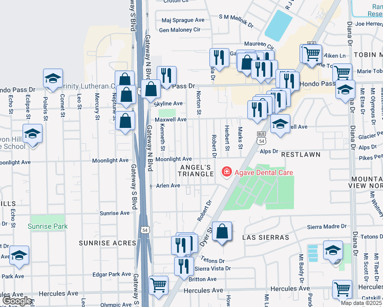 map of restaurants, bars, coffee shops, grocery stores, and more near 8845 Ankerson Street in El Paso