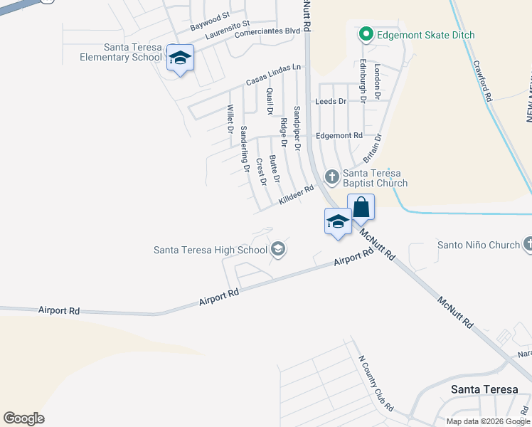 map of restaurants, bars, coffee shops, grocery stores, and more near 173 Killdeer Road in Santa Teresa
