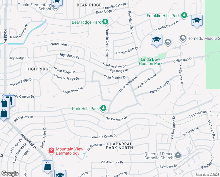 map of restaurants, bars, coffee shops, grocery stores, and more near 1046 Calle Flor Place in El Paso