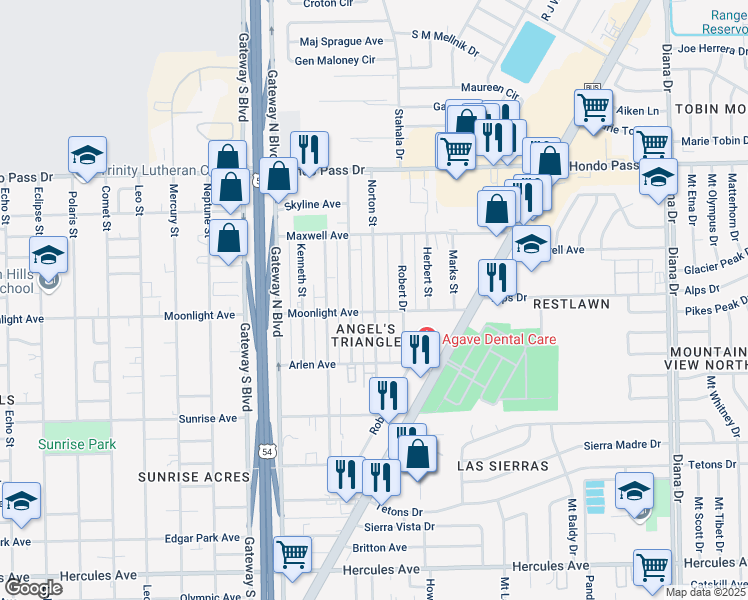 map of restaurants, bars, coffee shops, grocery stores, and more near 8840 Norton Street in El Paso