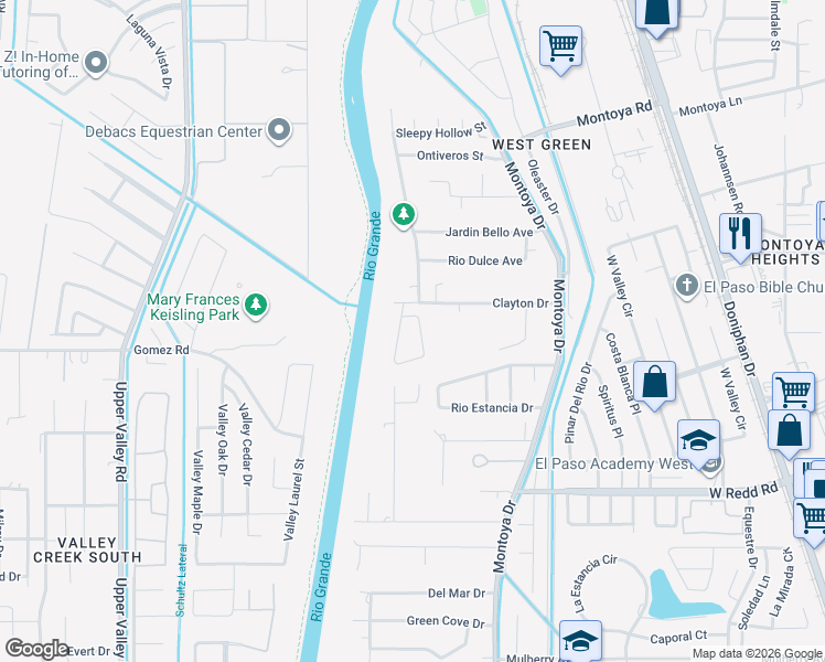 map of restaurants, bars, coffee shops, grocery stores, and more near 440 Clayton Drive in El Paso