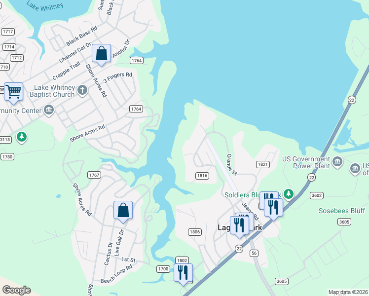 map of restaurants, bars, coffee shops, grocery stores, and more near 324 County Road 1812 in Clifton