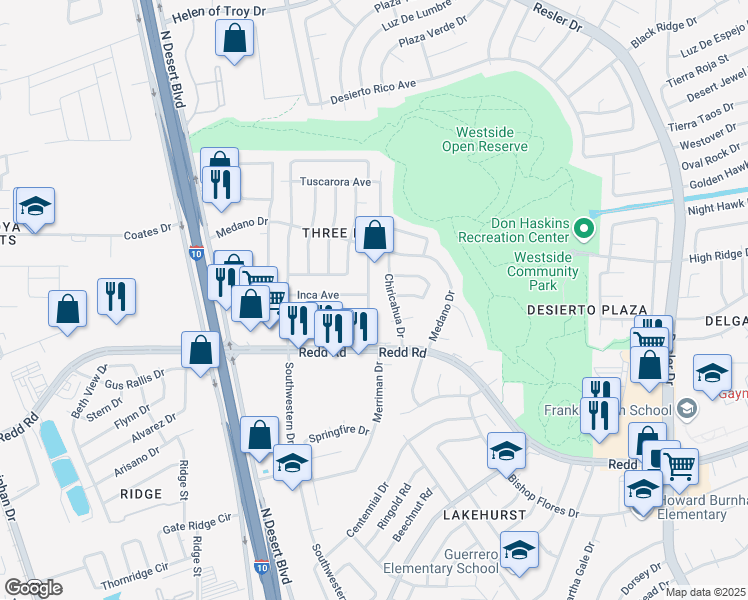 map of restaurants, bars, coffee shops, grocery stores, and more near 1008 Oneida Drive in El Paso