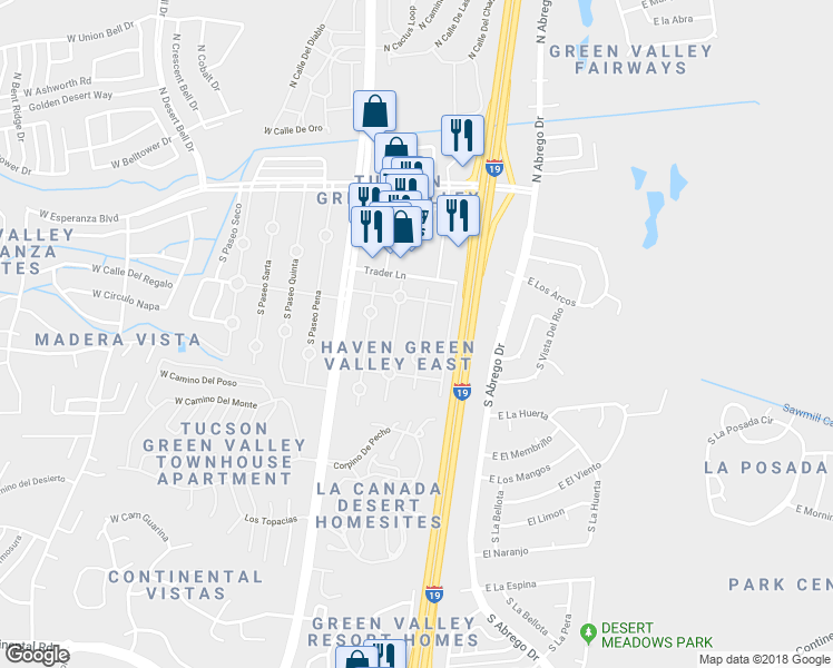 map of restaurants, bars, coffee shops, grocery stores, and more near 336 Pso Cerro in Green Valley