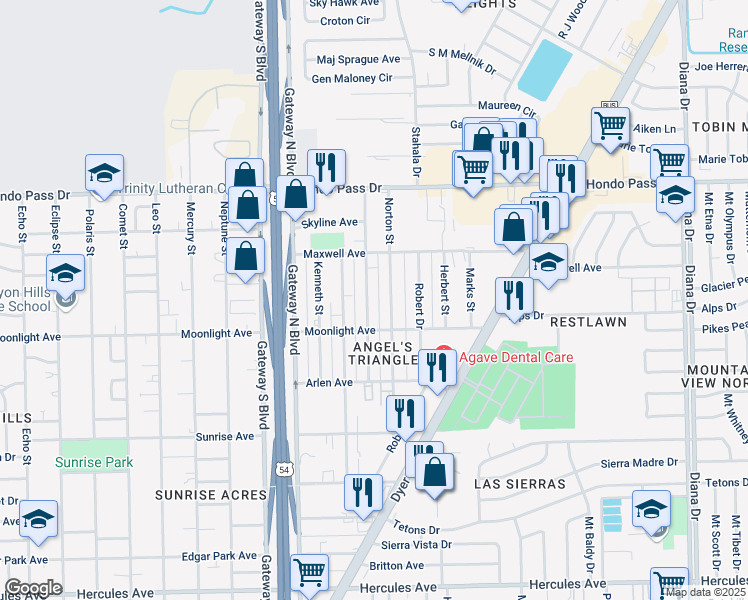 map of restaurants, bars, coffee shops, grocery stores, and more near 8937 Ankerson Street in El Paso