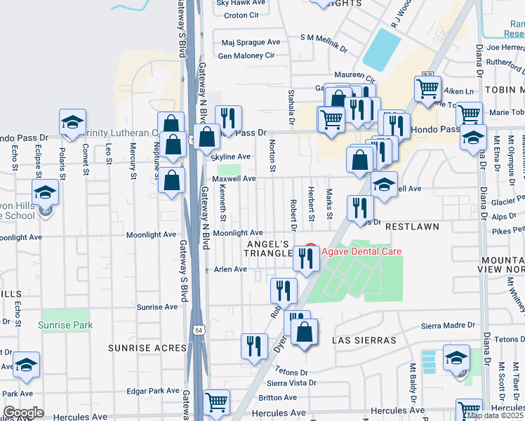 map of restaurants, bars, coffee shops, grocery stores, and more near 8932 Ankerson Street in El Paso